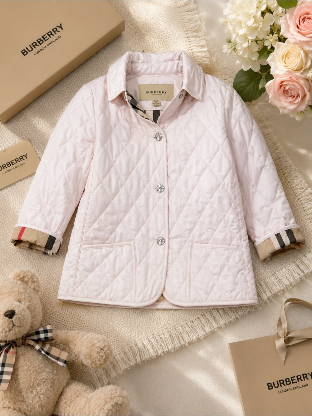 Burberry Kids Light Pink Quilted Jacket Amazing Fit 6y Rare Find AUTHENTIC